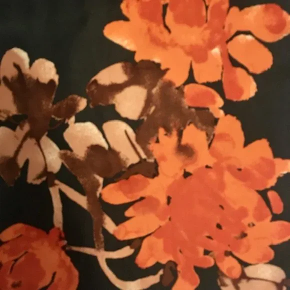 Scarf Vera Neumann Forest Green Orange Brown Watercolor Floral Oblong - Picture 2 of 8